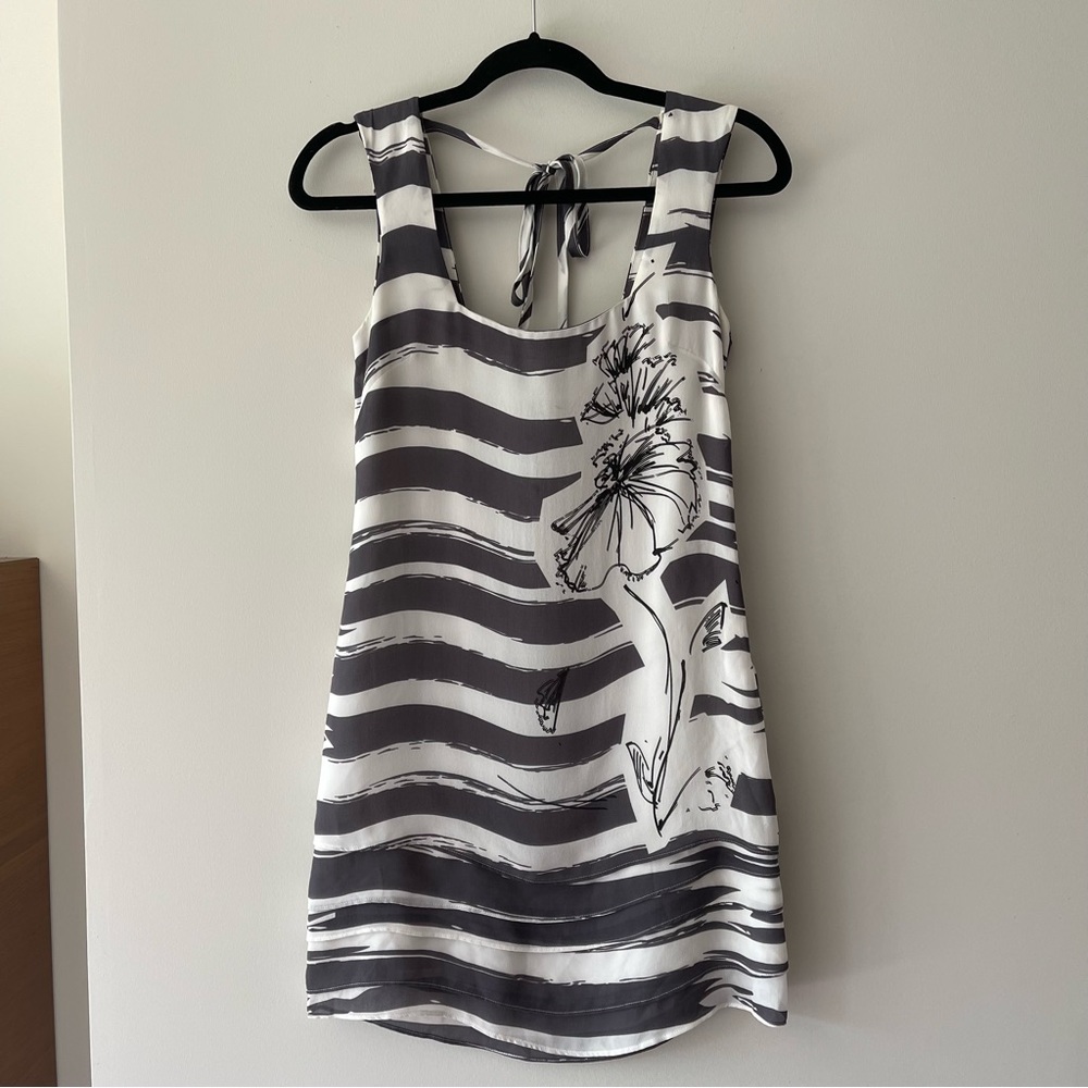 MADISON MARCUS SILK STRIPED TIERED DRESS
